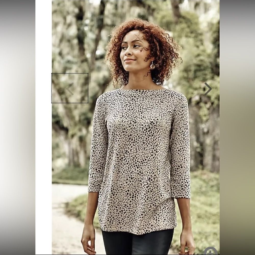 LADIES JJILL BOAT-NECK SWEATER OCELOT PATTERN Size Small 3/4 Sleeve